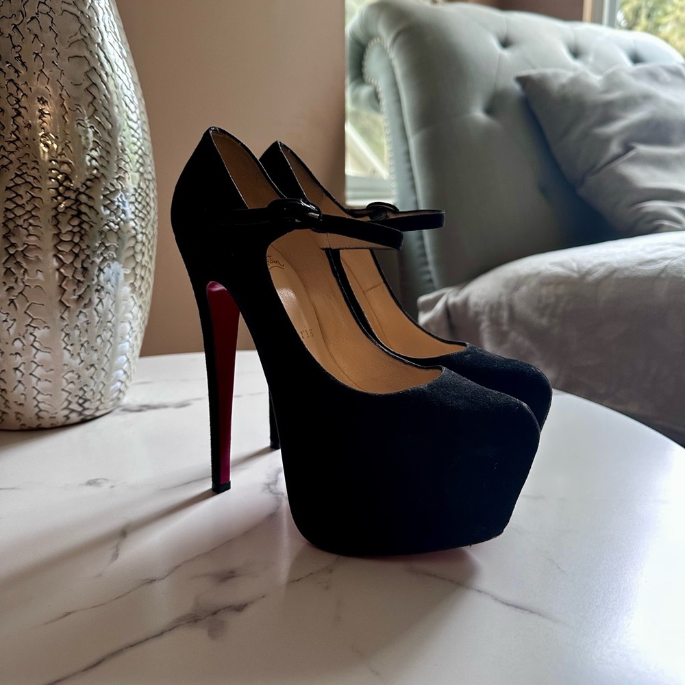 Christian Louboutin Black and Red Platform Heels - Picture 1 of 4